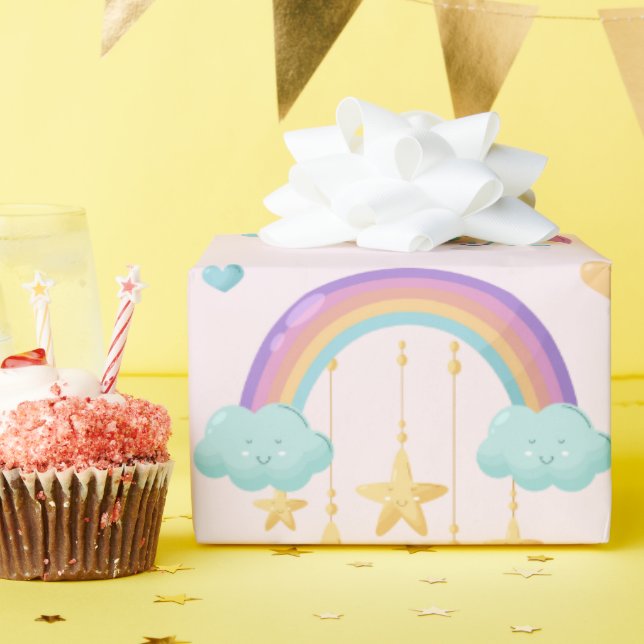 Papel De Presente Guarda-chuvas Coloridos com Nuvens Bonitas (Festa de aniversário)