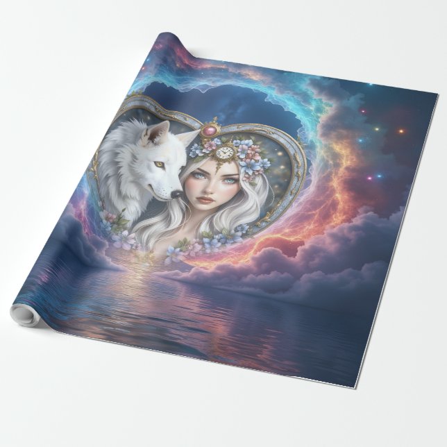 Papel De Presente Guardiã Enluarada do Coração Eterno.  (Desenrolado)