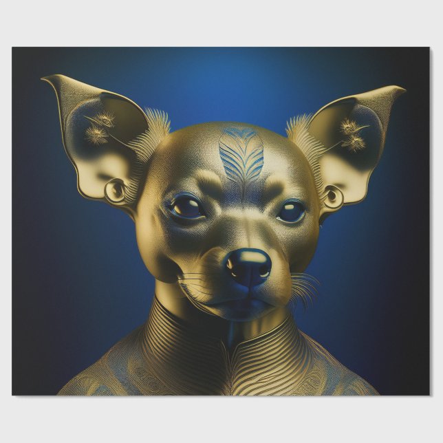 Papel De Presente Guardião Chihuahua Egípcio Dourado (Aberto)