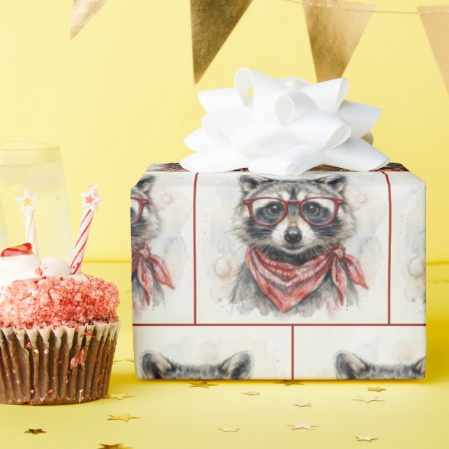 Papel De Presente Guaxinim Usando Óculos Vermelhos (Festa de aniversário)