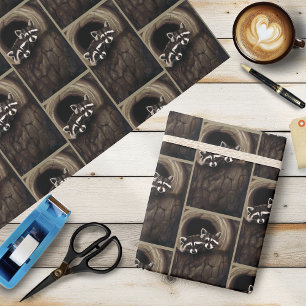 Papel De Presente Guaxinins Brown Cute Tree
