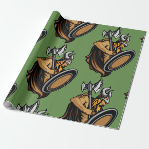 Papel De Presente Guerreiro Viking Bárbaro Nórdico com Machado e Esc