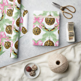 Papel De Presente Guirlanda de leopardo Preppy de aquarela Natal