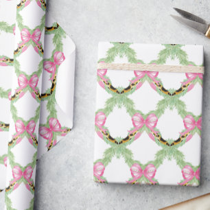 Papel De Presente Guirlanda de leopardo Preppy de aquarela Natal