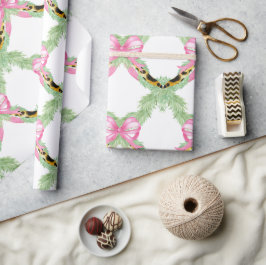 Papel De Presente Guirlanda de Natal Preppy Leopardo Aquarela