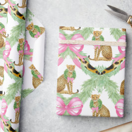 Papel De Presente Guirlanda de Natal Preppy Leopardo Aquarela