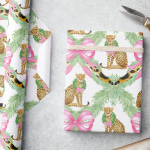 Papel De Presente Guirlanda de Natal Preppy Leopardo Aquarela