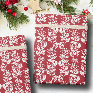 Papel De Presente Guirlanda de Natal Vintage Retro Vermelho Branco A