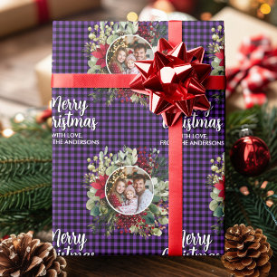 Papel De Presente Guirlanda de Natal Xadrez Família Foto Personaliza