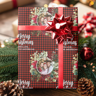 Papel De Presente Guirlanda de Natal Xadrez Família Foto Personaliza