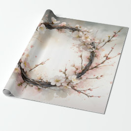 Papel De Presente Guirlanda Floral de Água-marinha de Amendoeira