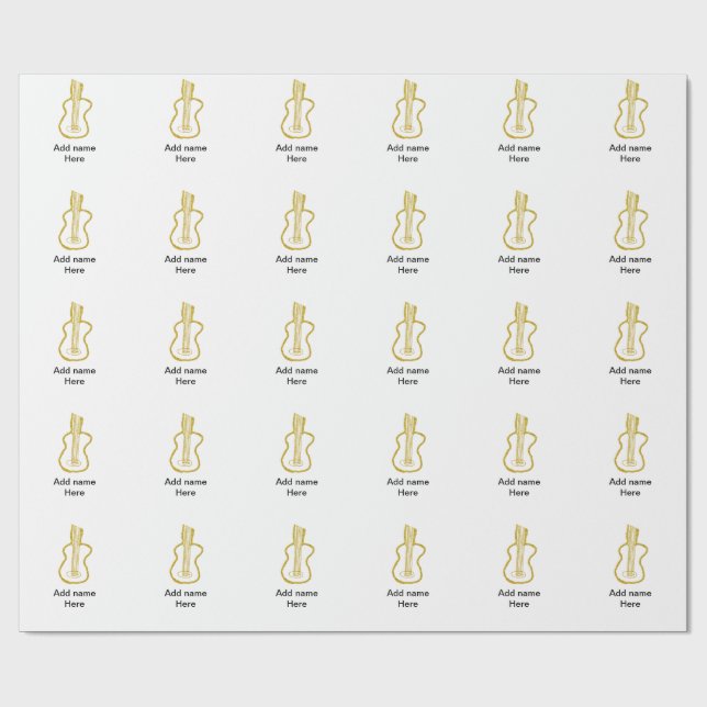 Papel De Presente Guitarra acústica com brilho dourado adicionar nom (Aberto)