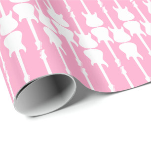 Papel De Presente Guitarra Elétrica Branca Listras Rosa Cravo