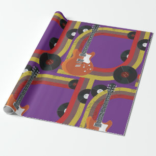 Papel De Presente Guitarra Elétrica e Discos de Vinil Música Vintage
