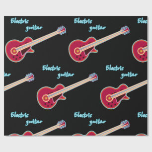 Papel De Presente Guitarra Elétrica Neon Música Rock Retro dos Anos 