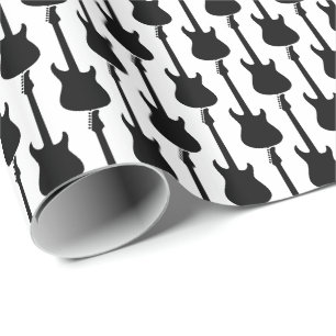 Papel De Presente Guitarra Elétrica Preta Listras em Branco