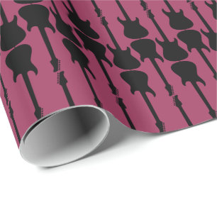 Papel De Presente Guitarra Elétrica Preta Música Faixa, Rosa Sangria