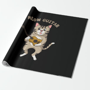 Papel De Presente Guitarrista Meow Guitar Gato Fofo Tocando Guitarra