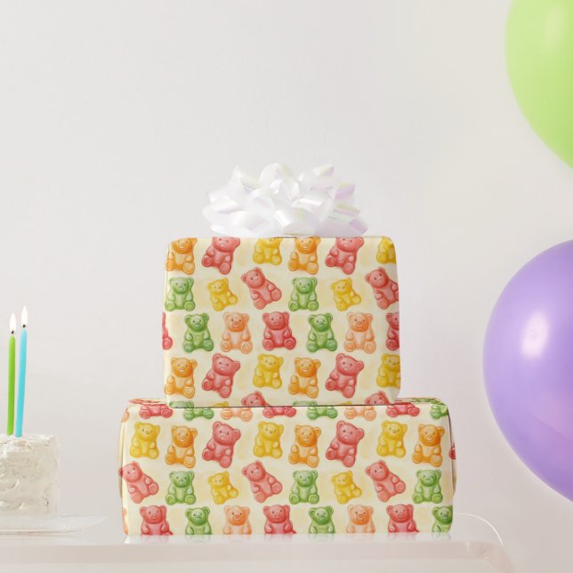 Papel De Presente Gummy Bears Mint Pink Yellow Fruit Birthday (Presentes para festas)