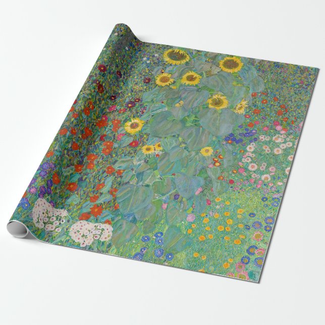 Papel De Presente Gustav Klimt - Jardim do País com Girassóis (Desenrolado)