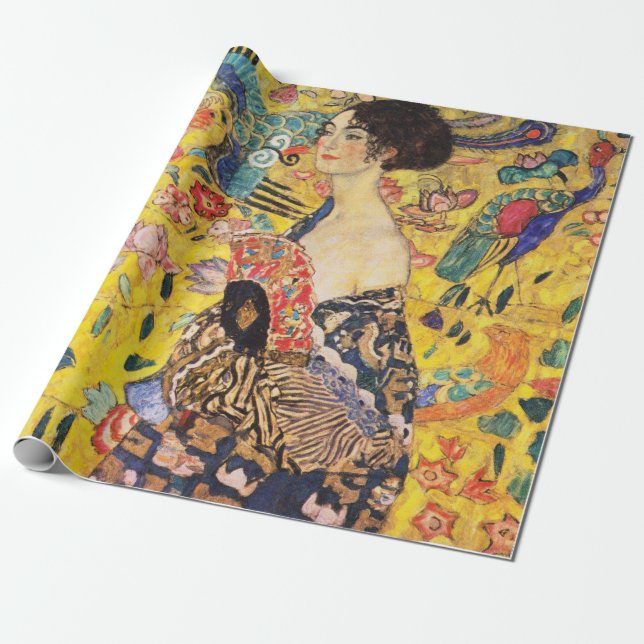 Papel De Presente Gustav Klimt Lady com ventilador (Desenrolado)