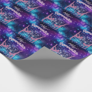 Papel De Presente Gymnastics Galaxy Purple Turquoise Personalizada