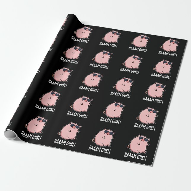 Papel De Presente Haaaam Gurl Funny Pig Dark BG (Desenrolado)