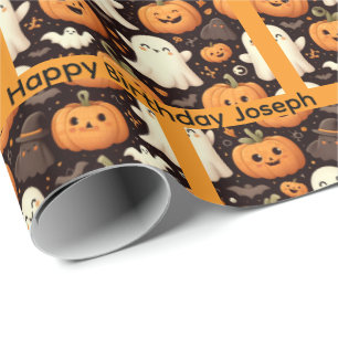 Papel De Presente Halloween Aniversário Personalizar Nome Menino ou 