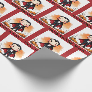 Papel De Presente Halloween Aniversário Personalizar Nome Vampiro Me
