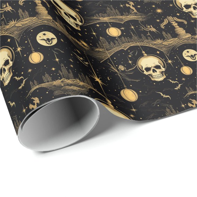 Papel De Presente 💀 Halloween - assustador 😱 preto e amarelo (Ponta do rolo)