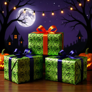 Papel De Presente 🦇 Halloween - assustador 😱 verde tóxico