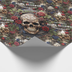 Papel De Presente Halloween Azul Floral e Rosas