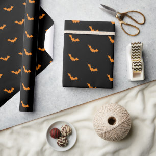 Papel De Presente Halloween Bats Orange em preto