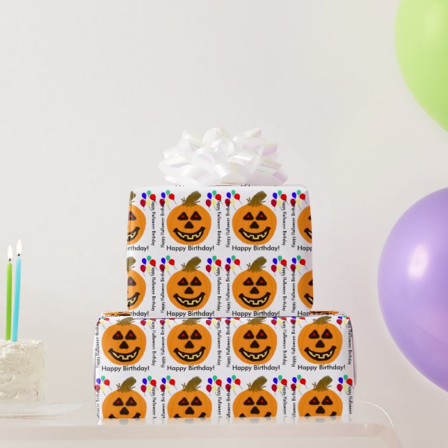 Papel De Presente Halloween Birthday Orange Pumpkin (Presentes para festas)