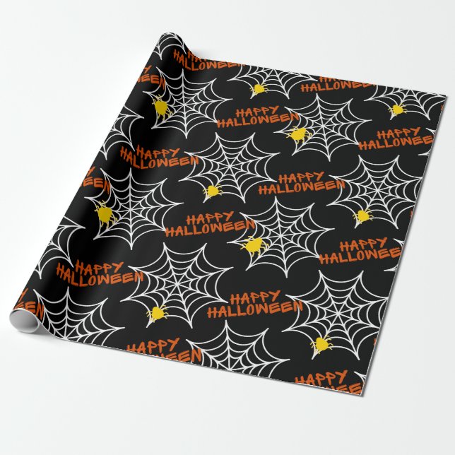 Papel De Presente Halloween Black Spider Web (Desenrolado)