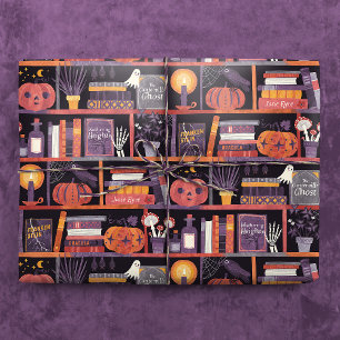 Papel De Presente Halloween Bookshelf