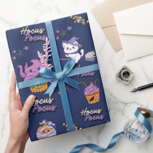 Papel De Presente Halloween, bruxa-bruxa-bruxa-fofa, azul-meia-noite