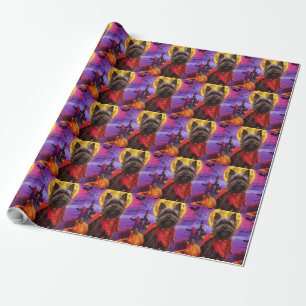 Papel De Presente Halloween Cairn Terrier Vampire Pumpkins assustado