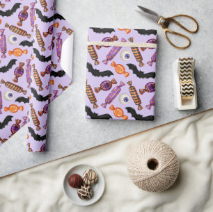 Papel De Presente Halloween Candy Treata Roxo