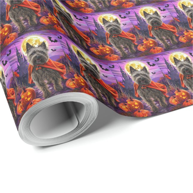Papel De Presente Halloween Cane Corso Vampiro Pumpkins assustado (Ponta do rolo)