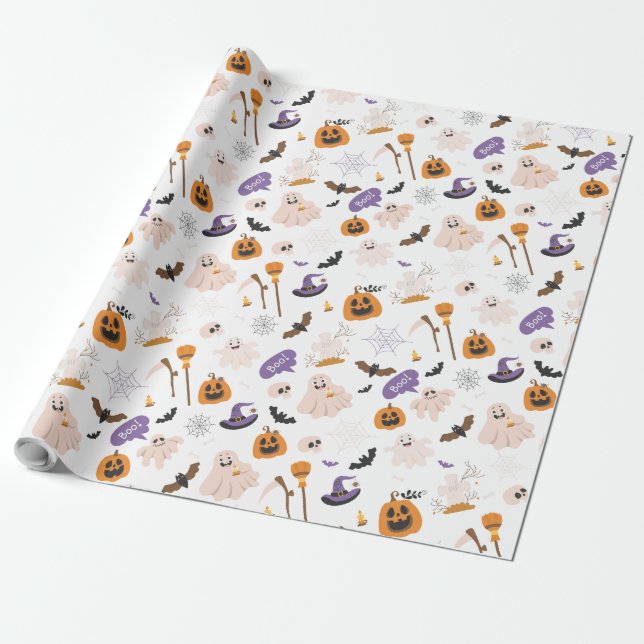 Papel De Presente Halloween Cartoon Pattern (Desenrolado)