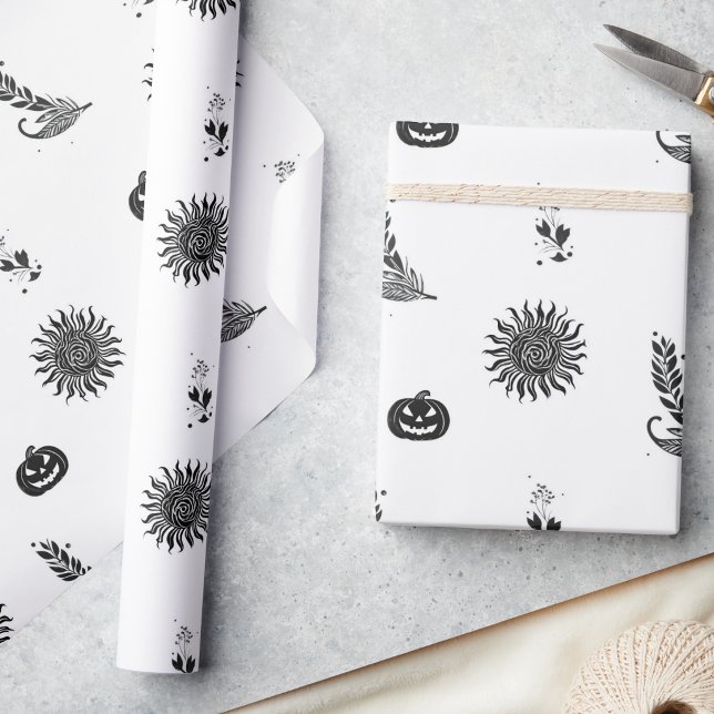 Papel De Presente Halloween de Bruxa Moderna em Preto e Branco (Criador carregado)