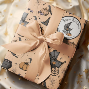 Papel De Presente Halloween de Carruagem de Bebê Laranja de Gótico P