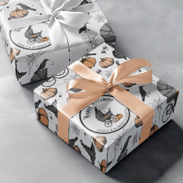 Papel De Presente Halloween de Carruagem de Gótico de Cinza personal