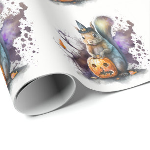 Papel De Presente Halloween de Esquilo de Aquarela
