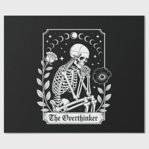 Papel De Presente Halloween Esqueleto Gótico Sombrio Pensativo