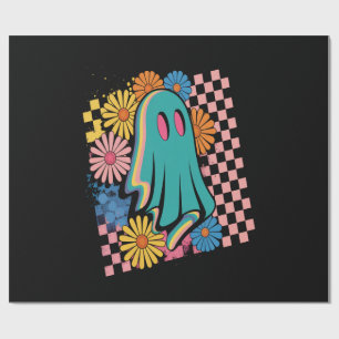 Papel De Presente Halloween Fantasma Floral Neon na Moda