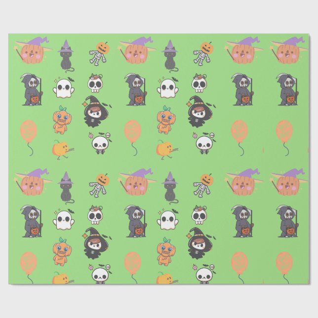 Papel De Presente Halloween fofo chibi (Aberto)