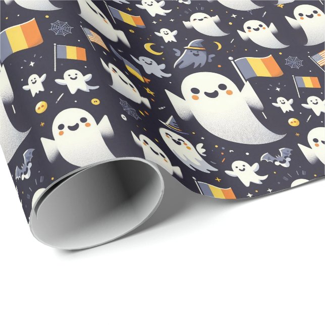 Papel De Presente Halloween - Ghost - cores da bandeira romena (Ponta do rolo)