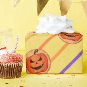 Papel De Presente Halloween Jack-O-Lantern Pumpkin Cookie em amarelo